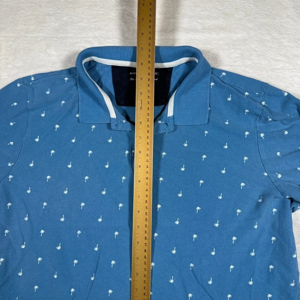 Banana‎ Republic Mens Palm Tree Print Polo Shirt Blue XL Cotton Blend